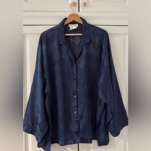 Christian Dior Vintage Pajama Top Navy Blue Checkered Pattern Size 3x